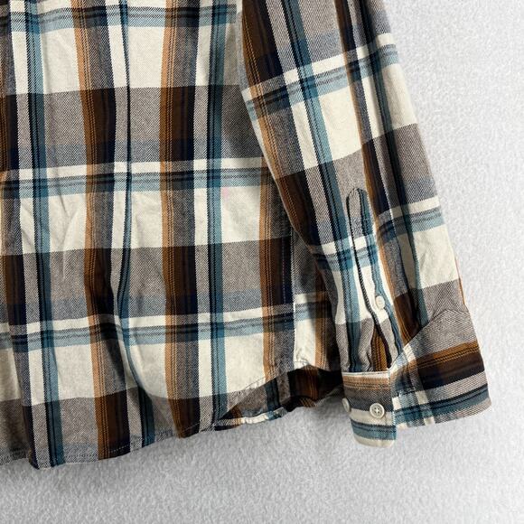 HOWE Shirt Mens L Heavy Flannel Western Plaid Button Up Workshirt Cotton Brown - Picture 10 of 15